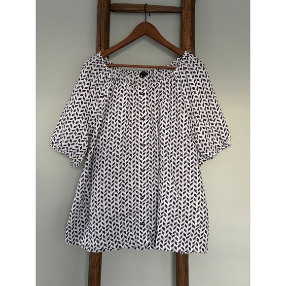 Talbots Woman Blouse Top Chevron Print Button Up Short Sleeve 2X - Picture 1 of 4